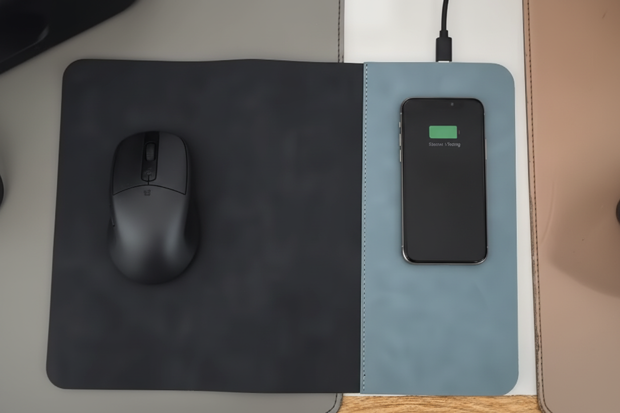 Tapis de souris avec chargeur induction en plein utilisation